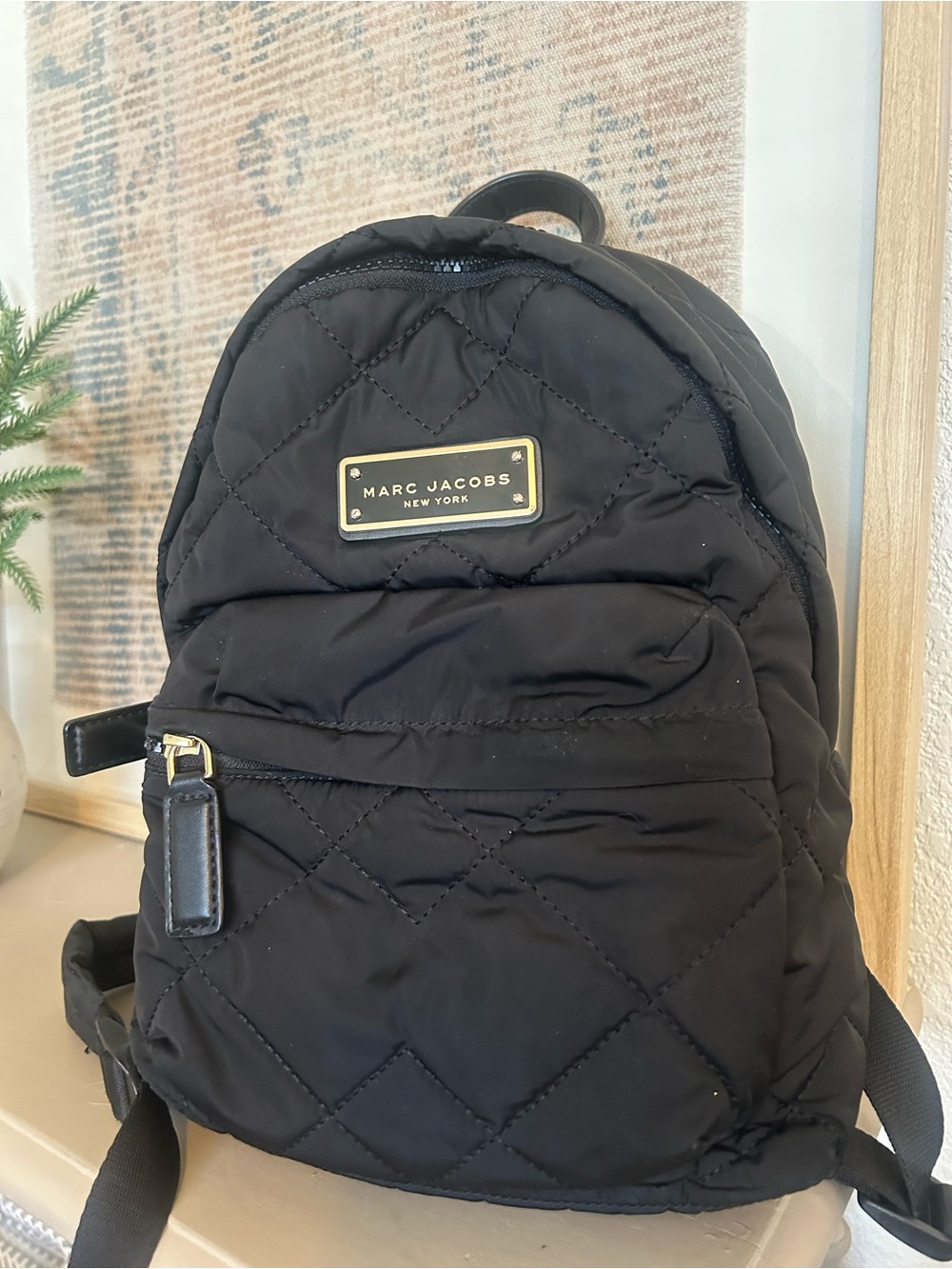 Marc Jacobs Quilted Nylon Mini Backpack Black Gold Hardware Daypack
